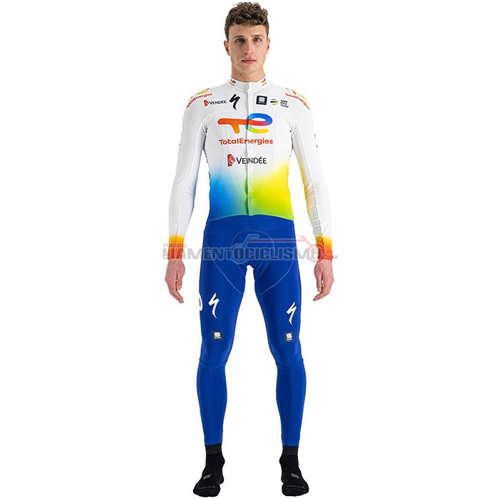 Abbigliamento Ciclismo Direct Energie Manica Lunga 2022 Bianco Giallo Blu